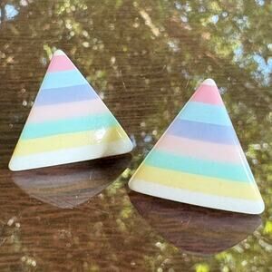 Vintage Pastel Rainbow Stripe Triangle Plastic Post Earrings
